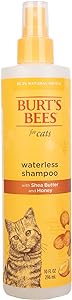 DOES YOUR CAT HATE BATHTIME? This no rinse cat shampoo is perfect for quick refreshes between baths or grooming appointments. It's also great in your cat travel supply kit or cat cleaning supplies kit
No. 1 PET GROOMING BRAND IN THE USA* - Join the millions of pet parents who can't get enough of Burt's Bees for Pets by using America's #1 pet grooming brand. Try Burt's Bees Waterless Cat Shampoo Spray - a dry shampoo for cats
MADE WITH THE HIGHEST QUALITY 99.7% NATURAL INGREDIENTS -Burt's Bees dry cat shampoo spray is formulated with 99.7% natural ingredients, including skin-nourishing Shea Butter and shine-boosting honey. We aim to be your favorite natural cat company
SUITABLE FOR ALL CATS AND KITTENS- This waterless cat shampoo is pH balanced especially for all cats and kittens, making it a great cat and kitten dry shampoo. Perfect for your new cat essentials kit & cat bathing kit
SAFE WATERLESS CAT SHAMPOO - This waterless cat shampoo formula is free of fragrances, sulfates, colorants, and harsh chemicals