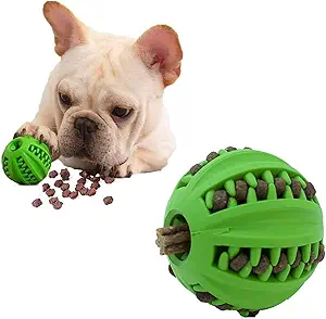 Material: Premium natural rubber, bite-resistant, safe and non-toxic, trustworthy material to meet the instincts to chew for dogs, avoid dogs to destroy your stuff at home, reduce the dog's loneliness, boredom and irritability, relieve stress
Side slots and a hollow center allow you to put in dental and bully sticks, the dog will manage to find and eat them, promote mental stimulation while also can clean dogs' teeth and gums, make the mouth fresh, to avoid the formation of dental calculus, meantime, the appropriate slots width will not damage the occlusal function.
Ball has good rebound resilience, can be used as a fetch ball, pick up the ball game to enhance interaction with the dog and improve dog’s mentally and physically health.
This toy ball is great for cats, puppy and small-sized dogs, also suitable for medium-sized dog. Not recommended for large strong aggressive dogs
Easy to clean, just rinse the ball with running water then air dry.