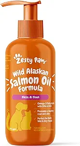 bout this item
A pet supplement you can trust - Zesty Paws understands how much your pet’s wellness means to you, so they manufacture their Salmon Oil in FDA-registered facilities that are NSF and GMP-certified in the USA.
A tasty & body nourishing treat for cats & dogs - Essential fatty acids for a healthy coat.
Healthy, powerful Omega fatty acids - This premium Salmon Oil is rich with Omega-3 & Omega-6 fatty acid from EPA & DHA, that can help keep skin & coats soft & support the holistic health of your pet.
Help your pet stay looking great - The rich Omegas in Salmon Oil are a dog health supply to nourish skin and coat and keep your four-legged friend feeling happy every day.
Perfect for Skin & Coat -Salmon Oil provides nourishment to keep skin and coats in the best condition.