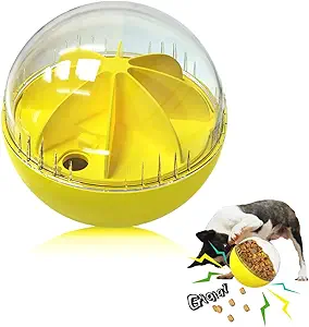 【Fun Interactive Dog Toys】Interactive dog toy balls will keep your dog cheerful when chasing and fetching, it’s like football players running and playing the football, Perfect for indoor or outdoor activities.
【Adjustable Food Dispensing Speed】The puzzle feeder ball has three food outlet models, you can control the speed of treats leakage through the built-in regulator. This puzzle ball supports 95% of kibbles on the market.
【Squeaky Dog Ball】This funny squeaky giggle balls has two sound devices built in the bottom. When the pets roll or push the ball, it will give out funny giggles, which will make your pets crazy.
【Increase IQ Dog Toy Balls】This treat dispensing ball has a food-leaking function, dogs must roll or push the ball to get the food which inside the ball, your pet's brain and intelligence will be improved greatly through healthy exercise.
【Dog-Friendly Material】Wobble ball is made from food grade ABS+PC which are safe、durable and non-toxic. With raw materials and design safe, you can rest assured to use it for dogs. Anyway, please feel free to contact us if you have any problems with this dog treat ball.