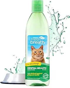 Ease of Use: Forget the struggle of cat toothpaste and brushes. No brushing required!
Freshens Breath: Combat bad cat breath with tasteless cat mouthwash that lasts up to 12 hours.
Cleans Beyond Teeth: Actively contributes to a clean mouth by reducing plaque and tartar build-up in 14 days or less.
Happy & Healthy: Cats with sensitive stomachs or new to Fresh Breath for Cats should start with 1/2 the recommended dose.
Comprehensive Oral Care: Beyond freshening breath, it’s an all-around solution for oral hygiene.