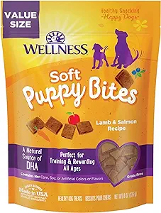 Wellness Soft Puppy Bites Healthy Grain-Free Treats for Training, Dog Treats with Real Meat and DHA, No Artificial Flavors (Lamb & Salmon, 8-Ounce Bag)