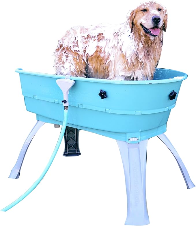 2 piece quick-snap tub and quick-snap legsPortable and lightNew two piece quick-snap tub
Dimensions: 45" x 21.25" x 15"
19 inch leg height, 20 inch U Entrance, 32.25 inch total height when assembled
Leg Foot Print - 27" x 48"
90lbs Max Weight Capacity
The Booster Bath is made of a UV stabilized polypropylene so it can be stored outdoors without the worry of color fading.
360 degree access for easy bathing and drying