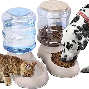 2 Pack Automatic Cat Feeder and Water Dispenser in Set Gravity Food Feeder and Waterer Pet Food Bowl for Small Medium Dog