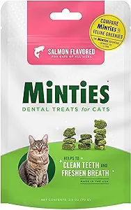 Minties Dental Treats for Cats, (Chicken/Salmon) Flavored Treats for Cats, Freshens Breath and Controls Tartar