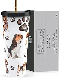 Functionality And Art – Indulge in a mesmerizing blend of functionality and art with our exquisite tumbler with lid and straw – presenting the captivating “Beagle” design. A breathtaking visual spectacle, the tumbler is adorned with colorful design inspired by the iconic Beagle
Premium Craftmanship – Carefully crafted, our insulated tumblers are forged from premium 18/8 stainless steel, ensuring unmatched durability and rust resistance. Enjoy this tumbler's exceptional temperature retention, keeping your favorite beverages icy cold or piping hot for hours of tasty enjoyment
Leak-Proof And Travel–Ready – Say farewell to spills and messes with an impeccable leak–proof design, making our stainless steel tumblers the perfect companion for your adventures and expeditions. This spill proof tumbler with staw allows you to sip with style and purpose, perfect for drinking on–the–go
Sustainability With Every Sip – Choose sustainability with the included gold straw, reducing waste with each refill. You help protect the environment and create more sustainable options with this convenient, insulated tumbler with straw, contributing to a greener tomorrow, one sip at a time
Perfect For Any Adventure – From office to gym, outdoors to indoors, our Beagle tumblers with lids and straws adapt effortlessly to your needs. Embrace easy cleaning by handwashing, ensuring your tumbler cup stays in top condition for all your adventures.