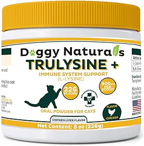 ❤️Daily Chicken Liver Flavor L-Lysine supplement for cats helps support a strong immune system and eye & respiratory health
❤️L-LYSINE FOR CATS ALL AGES SUPPLEMENT POWDER - L-Lysine hydrochloride..........900mg & N,N-Dimethylglycine HCl (DMG).......... 50 mg per scoop, natural Chicken Liver Flavor for picky eaters
❤️Helps manage common feline health issues such as sneezing, runny nose and watery, inflamed eyes
❤️Lysine powder for cats & kittens provides specially-formulated immune support for as long as needed
❤️Cats love the highly-palatable CHICKEN FLAVOR; simple to dose and easy to administer
❤️Trulysine Plus products are veterinarian formulated and manufactured in the USA and contains no wheat, corn or artificial ingredients