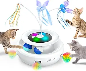 ORSDA Cat Toy, 3-in-1 Automatic Cat Toys for Indoor Cats, Electronic Whack a Mole, Fluttering Butterfly,Track Balls Kitten Toy, Rechargeable Power Interactive Feather Toys for All Breeds