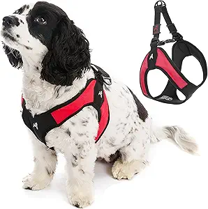 Escape Free Easy Fit Dog Harnesses for Small Dogs – Escape Free Easy Fit Step In Harness is made for small breed dogs. This means that our largest size will fit a dog up to 35 lbs. In order to fully utilize the functionality of the Gooby harness, as well as the fit, we recommend measuring the largest part of the dog’s chest.
Escape Free Red Dog Harness - Our Escape Free Easy Fit dog harness no pull design reduces space around the back making harder for your dog to escape our no pull harness by backing away during the walk. Make sure our no pull dog harness is properly sized by checking to see if there is no space around the back of your dog when the harness is pulled fully. Incorrect sizing will lead to escaping of the harness.
Step In Deasign for Easy on and Easy Off – Our Step in dog harness design makes it easy for your dog to step in and step out the gooby harness for small dogs without a hassle. Simply place the left paw of the dog on the left arm hole, and right paw of the dog on the right arm hole and pull up to fasten.
Machine Washable – The Gooby escape free harness is very easy to clean. Just machine wash cold and hang dry.
Gooby Patented Design – Our patented Gooby Easy Fit harness frame (US D805,261 S) is simplistic in design and light in weight, including the POM plastic leash ring, which is very light and durable.