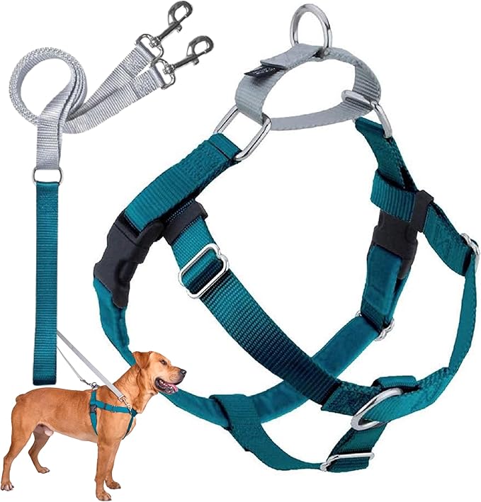 ENJOY MORE WALKS: Enjoy stress-free walks with our anti pull dog harness. Experience superior control and comfort with the Swiss Velvet lining and no pull harness’ four adjustment points for even pressure distribution, eliminating pulling and tugging for an easy dog walking experience.
OPTIMAL CONTROL: Gain unmatched training results with two connection points between the dog halter harnesses. Confidently guide your dog with the sturdy front O-ring, while the adjustable straps ensure a secure fit. Achieve optimal control, making every walk a breeze.
TRAIN WITH EASE: Trusted by veterinarians, trainers, and dog behaviorists, our no escape dog harness simplifies dog training. Specifically designed to reduce strain on your dog's neck and throat, this dog training harness ensures safety and positive reinforcement during training.
MADE IN THE USA: High-quality and durability are our priorities in crafting the top-rated dog walking harness. Proudly made in the USA, our heavy duty dog harness features stainless steel hardware and durable nylon webbing.
CHEWING WARRANTY: The stainless-steel hardware used on the dog no pull harness will never rust, and the nylon webbing will not break no matter how hard your dog pulls, but it can be chewed. We understand that dogs love to explore with their teeth. That's why 2 Hounds Design's best dog harness comes with a hassle-free chewing replacement warranty.
🐶 PROPER HARNESS SIZE: For ultimate fit and style, the freedom no-pull harness for dogs comes in various sizes and solid colors to cater to different dog breeds and body types. To get the correct sizing, use a soft measuring tape and measure around the largest part of the dog's chest. Get the smallest size that fits within the measurement.