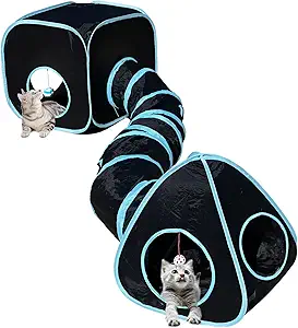 3-IN-1 Design: Combined design of cat tunnel, cat cubes, cat tent. Compared with traditional cat tunnels, this upgraded tunnel nest makes a fun place for cats to lounge and play. Give your cat, puppy and bunny hours of entertainment and exercise with this fun.
Detachable Design: The cat tube tunnel is the ideal pet tunnel and cat toys for indoor cats interactive. The toy set can by using rope DIY combine into different shapes which flexible changed shapes can keep your kitten stay fresh.
Attractive and Funny: GONPETGP pet tunnel built-in crinkle crackle paper, crackle sound with each step. Small ball and bell for cats to play are hung at the exit, truly a great way to encourage daily exercise and keep your pet active.
Durable & Easy To Use: That cat tunnels for indoor cats made of an ultra-strong, tear-resistant polyester and features an easy open sprung-steel frame. Fast and easy to set up, lightweight and portable with a zipper carry bag.
Things To Note: Due to the use of flexible steel wire support, if your pet likes to bite or tear the tunnel, prevent the steel wire from being exposed and hurting the pet. If you have any questions, please feel free to contact us in time.