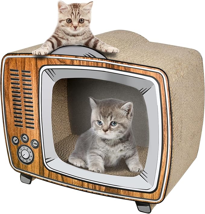 FluffyDream TV Cat Scratcher Cardboard Lounge Bed, Cat Scratching Board, Durable Board Pads Prevents Furniture Damage