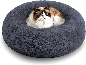 WESTERN HOME WH Calming Dog & Cat Bed, Anti-Anxiety Donut Cuddler Warming Cozy Soft Round Bed, Fluffy Faux Fur Plush Cushion Bed for Small Medium Dogs and Cats (20"/24"/27"/30")