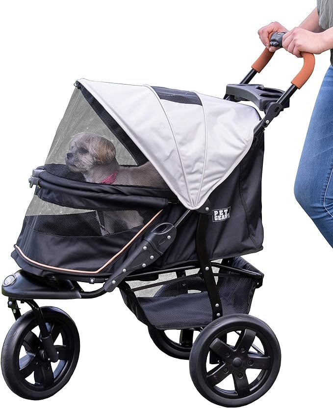 Pet Gear No-Zip AT3 Pet Stroller for Cats/Dogs, Zipperless Entry, Easy One-Hand Fold, Jogging Tires, Removable Liner, Cup Holder + Storage Basket, 1 Model, 2 Colors