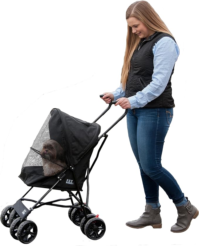 Pet Gear Travel Lite Plus Stroller, Compact, Easy Fold, No Assembly Required, Large Wheels for Cats and Dogs up to 15 pounds, 3 Colors