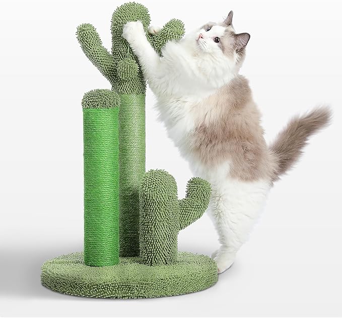 PAWZ Road Cat Scratching Post Cactus Cat Scratcher with 3 Scratching Poles and Dangling Ball Large 27 Inches