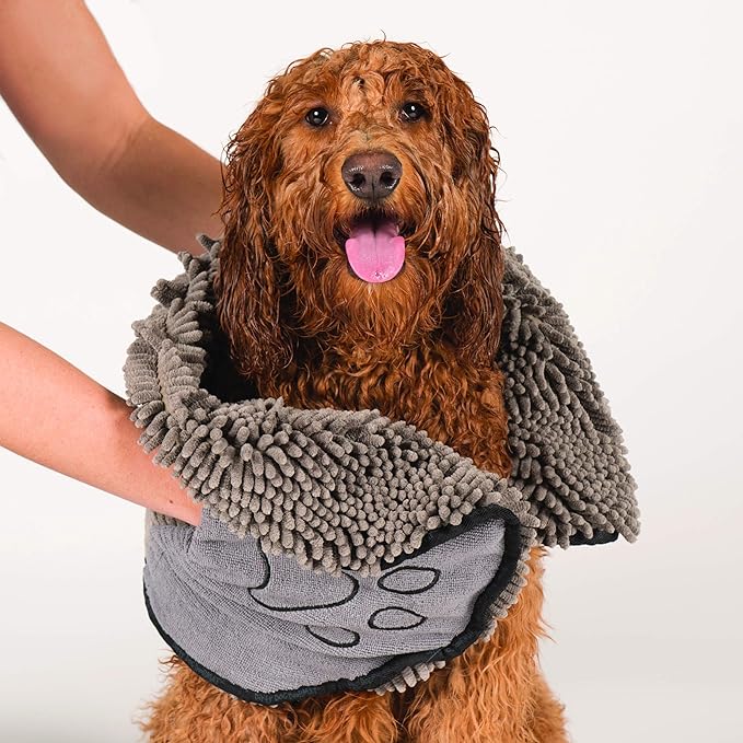 AMAZING MICROFIBER SHAMMY: Made from the same material as our popular door mats, these shammies are made of super soft, incredibly absorbent, quick drying microfiber. At 13x31" it's perfect for small, medium, and large dogs.
ABSORBS 20 TIMES MORE: The Shammy dog towel is specially designed with thick, high pile microfiber material which absorbs 20 times more water than most competitor items.
NOT JUST FOR BATH: Our one-of-a-kind towel serves as much more than just a bath towel. Use at home and outdoors at the park, lake, or beach. Dries 8 times faster than a standard cotton towel due to a special blend of fibers and a high GSM (Grams per Square Meter)!
SOFT & EASY TO USE: Dogs and cats alike love this towel because the soft material is super easy on their fur and skin. It actually massages them! Your job is made easy due to the two handles on each side that make drying a breeze.
MACHINE WASHABLE: Easily take care of the shammy by tossing it in the washing machine when needed. We recommend air dry due to the super fast drying nature of the towel. Customers agree the Dirty Dog Shammy is the best on-the-go drying option for you and your pet.