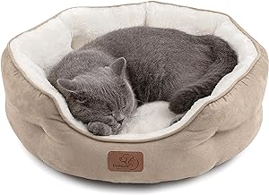 Extra Soft: Indulge your pet in luxurious comfort with the plush sherpa surface, providing fluffy and ultra-cozy softness. It creates a cozy resting environment for your beloved companion to unwind and experience ultimate relaxation.
Enhanced Comfort: The round bolster design promotes ultimate comfort and security, offering your pet a variety of cozy positions to snuggle. The cushioned bolster shape is deeply filled to support your pet’s head and neck for a more restful sleep.
Premium Filling: Featuring an ultra-soft polyester fiber filling, this dog bed offers joint and muscle relief. And it can retain its shape and loft even after extended use, ensuring a consistently comfortable experience for your furry friend.
Pet-Safe: This standard 100 by OEKO-TEX certified cat & dog bed creates a safe and comfortable space for your pet to relax and rejuvenate. The non-skid bottom adds stability, preventing slips and protecting your pet.
Easy Care: With its removable pillow cushion, this dog bed is easy to maintain. Simply machine wash it entirely in cold water and on a gentle cycle for a like-new restoration.