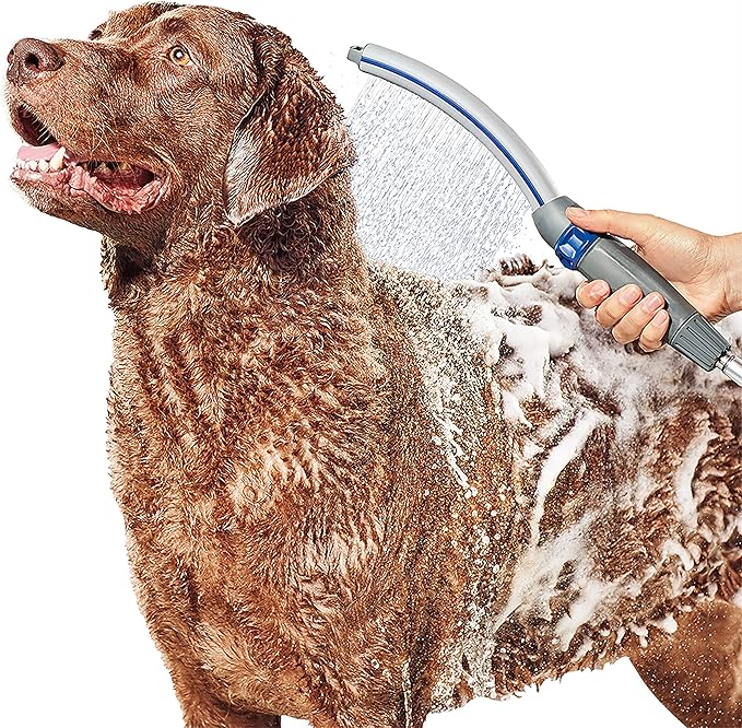 DOG SHOWER ATTACHMENT: Waterpik Pet Wand Pro professional grade dog shower attachment features a wand shape that provides full coverage to wash dogs of all sizes and types, plus one-handed operation makes bath time faster and easier for you and your dog
WATERCOMB & NARROW SPRAYS: Contoured watercomb spray provides the coverage and power to remove shampoo, penetrate thick fur and double coats, and rinse effectively; targeted narrow spray provides gentle cleaning and stress-free washing of sensitive areas
EASY INDOOR & OUTDOOR USE: Attach to a standard shower arm to easily switch between your shower head and the Pet Wand Pro; or connect to your garden hose with the included outdoor adapter and bathe your pup outside
COMPLETE BATHING STATION: The Waterpik Pet Wand Pro dog bathing system includes the Pet Wand PRO, 8-Foot Flexible Hose, Outdoor Hose Adapter, Suction Cup Hook, and Indoor Shower Diverter for a complete pet bathing station and superior clean at home
WARRANTY AND SUPPORT: Waterpik’s Fort Collins, Colorado support team is available to help with any product questions or needs. Pet Wand PRO is backed by a lifetime limited warranty, see manual for details.