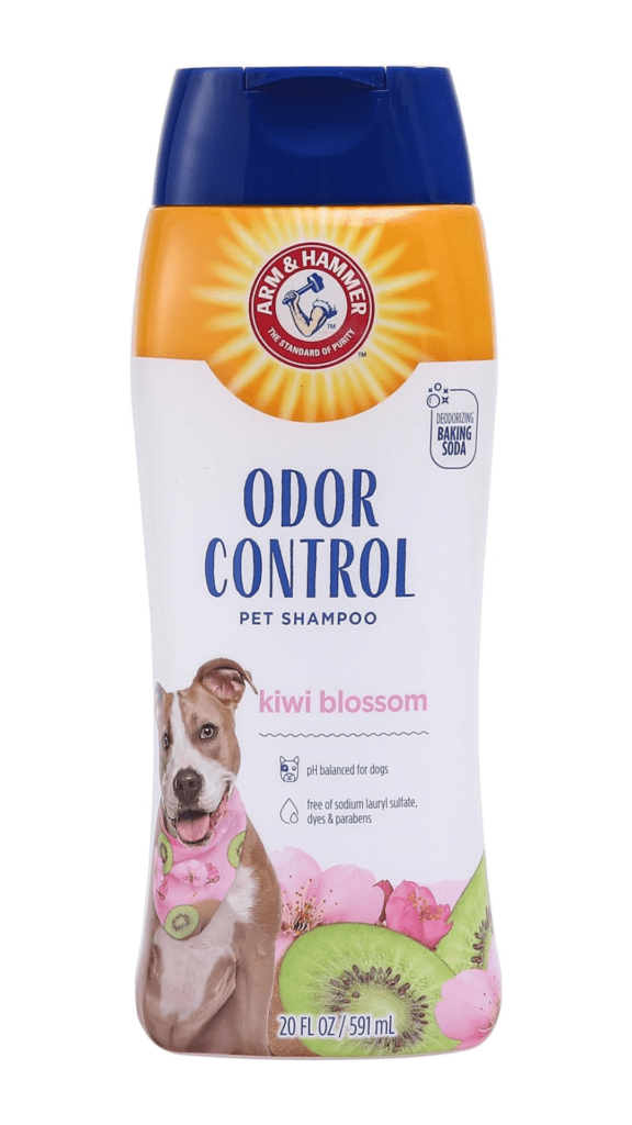 Did You Know Dog Skin Differs from Human's? - Dogs' skin is less acidic, making human shampoos harm their skin and lead to a number of problems. This tearless dog shampoo provides soothing, moisturizing care, protecting your dog's coat and skin.
Odor Control with Baking Soda - This dog deodorizing shampoo features Arm & Hammer baking soda, offering natural odor control that eliminates dog odors. Ideal as a deodorizing dog shampoo for smelly dogs. This pet shampoo is perfect for regular use.
Natural Dog Shampoo - Infused with cucumber mint and baking soda, this dog deodorizing shampoo effectively tackles odors while moisturizing your pet's coat. It's the perfect deodorizing dog shampoo for maintaining a clean, fresh-smelling coat.
Kiwi Blossom Scented Dog Deodorant Shampoo - This naturally derived dog deodorizing shampoo leaves a refreshing kiwi blossom scent. A great addition to your routine, this deodorizing dog shampoo keeps your dog fresh. Perfect pet shampoo for dogs or puppy.
Use Regularly for Best Dog Deodorizing Results - For strong odor control, use this dog deodorizing shampoo regularly. Safe with topical products, this tearless deodorizing dog shampoo keeps your dog’s coat fresh and odor-free.