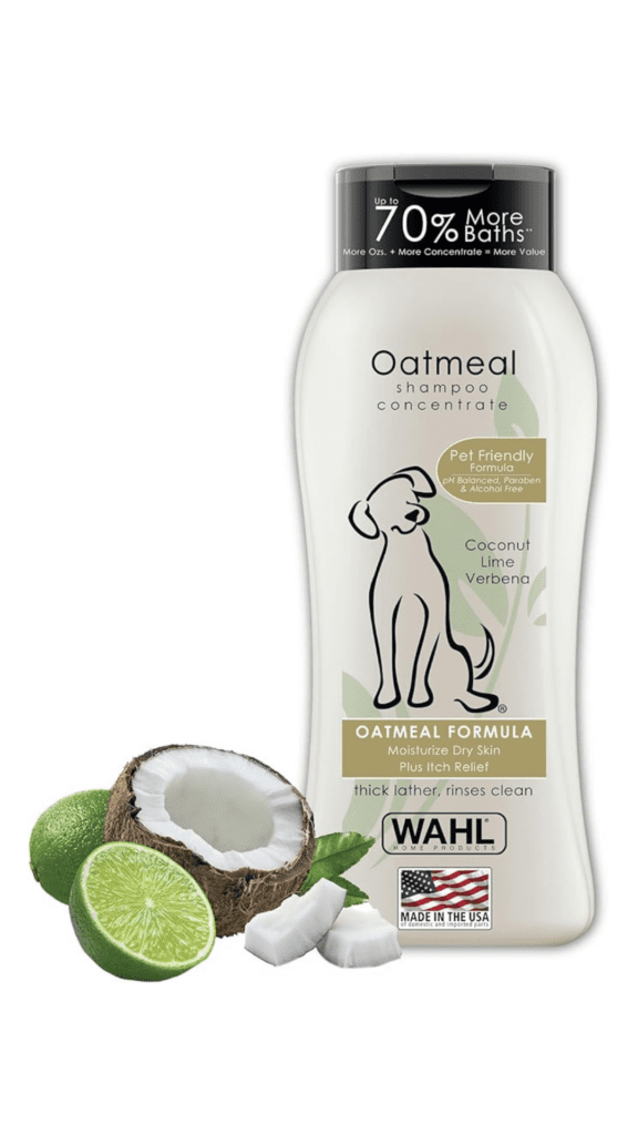 Made in the USA - Our oatmeal formula pet shampoo is pH balanced, alcohol free, paraben free, PEG-80 free and is highly recommended for moisturizing dry skin & providing itch relief
Oatmeal Formula – This coconut lime verbena scented pet shampoo is great for moisturizing dry skin, cleaning dirty coats, & itch relief. The thick lather rinses off clean & keeps your pet looking and smelling clean
Less is More - Wahl has a higher concentrate of coconut derived sodding agent, which means you don’t have to use as much as other dog shampoos. A little bit of shampoo goes a long way and provides a rich lather that’s easy to rinse off
Allergy Friendly - Our dog icon, Rocket, was designed in the image of our family dog Cooper – a golden doodle, who has severe allergies. This is the only shampoo we have found safe and effective. He loves the smell too.
The Brand Used by Professionals - Wahl has been serving professional vets and groomers for over 50 years. clean, condition fur & hair for a smooth, soft coat. We are a company of animal lovers that want the best for your family member