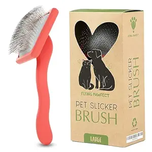 LESS EFFORT TO IMPROVE GROOMING EFFICIENCY - Used by professional groomers, our fast and efficient dog and cat slicker brush features soft stainless-steel pins that gently brush away loose hair, undercoat, mats, and tangles.
HELPS REDUCE HAND, WRIST, AND ARM STRAIN - Ideal for pet owners with puppies, kittens, or adult dogs and cats, our soft pet hair brush boasts a long, ergonomic, slip-resistant handle that gives you a better grip and more control over your brushing.
CALMING MASSAGE EXPERIENCE - Designed with 50% longer and softer pins than a standard slicker brush for dogs and cats, our pet brush glides through thick coats without tugging or pulling hair, or scratching their skin, for a relaxing massage.
SUPPORTS WET AND DRY PETS - This dog and cat slicker brush is a must have for long and/or double- coated breeds including Poodles, Goldendoodles, Labradoodles, Pomeranians, Collies, and a wide range of cat breeds with soft, fluffy coats. Recommended Poodle Slicker Brush.
PATENT PENDING - Full Customer Satisfaction. We’re so confident in the quality of our premium slicker brush for dogs and cats that it’s backed by an unbeatable 30-day refund or replacement policy as well as a lifetime warranty for durability and resilience.
