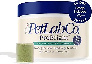 Next Generation Dental Care - The breakthrough dog dental powder that simplifies oral care like never before. Goodbye toothpaste, brushing fuss, and dental sticks; hello, Probright. The new, vet-reviewed one-scoop dog dental powder
Target Tartar & Bad Breath – Tartar can cause bad breath and leave teeth stained & unsightly. This advance in canine dental care enables a hassle-free, thorough clean, leaving their mouth clean, fresh, and sparkling
Tailored To Your Pup - First select the right formula for your dog: Small (Under 25lbs), Medium (25-75lbs), Large (Over 75lbs). Each formula contains 30 scoops, so you can simply add 1 scoop to your dog’s food daily
Easy To Use - Sprinkle 1 scoop a day onto your dogs food and mix in thoroughly. For dry kibble make sure to slightly wet your dogs food first
Manufactured in the USA - Our dog health supplies are manufactured in the USA using ingredients sourced from prime locations worldwide. As a NASC member, we meet the highest standards for pet supplements