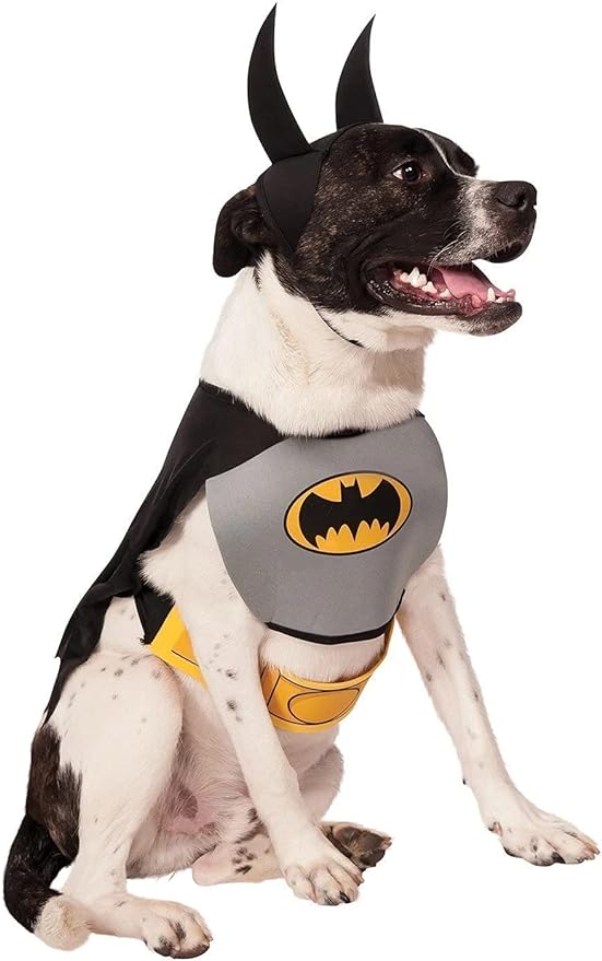 Officially licensed Classic Batman pet costume, look for DC trademark on label and packaging to help assure you've received authentic safety-tested item
Pet costume with cape and headpiece
IMPORTANT! NOT ALL COSTUMES WILL FIT ALL PETS, consider costume style and animal size
READ THE RUBIES PET SIZE CHART and WATCH THE SIZING INSTRUCTION VIDEO, do not select size based on breed
Combine with people and pet superhero and villain costumes from DC Comics for a fun group picture