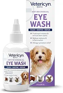 SOOTHE PET'S IRRITATED EYES: Vetericyn Plus Eye Wash works to effectively flush the pet's eye and provide relief from symptoms of pink eye and other eye irritations
DAILY PET EYE CLEANING: Safe to use daily to reduce allergy symptoms and redness, and can even help clean and remove tear stains
DAILY PET EYE CLEANING: Safe to use daily to reduce allergy symptoms and redness, and can even help clean and remove tear stains
MADE IN USA: From a company you can trust, Vetericyn is a leader in at-home animal health products manufactured to help pet owners take the best care of their animals