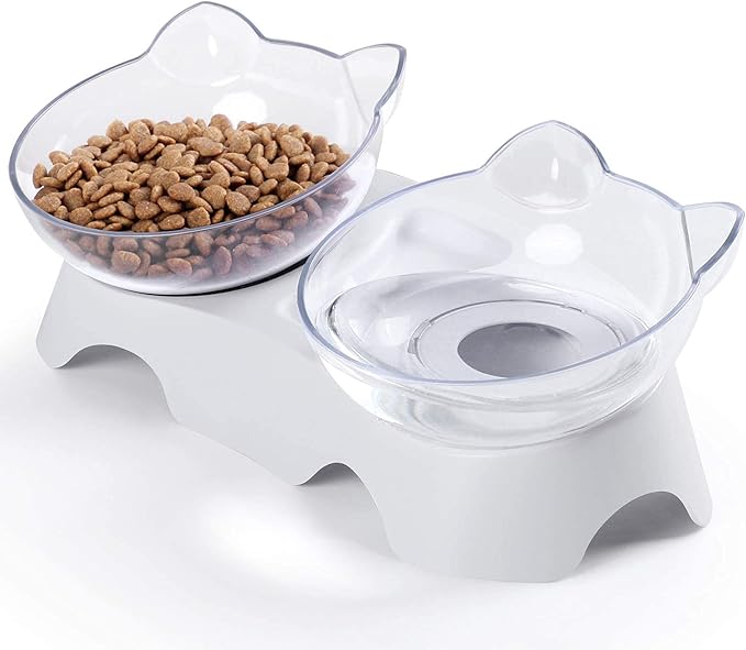 【Tilted Design Elevated Double Cat Bowls 】 Double Cat elevated bowl makes it easy to portion the food. Elevated tilted reduces the strain of leaning bodies, and suitable for different cats and small animals, bunny.
【😺 Double Bowls for Food and a Little Water 】Double Cat Bowls help him with eating and drinking. Kitten bowls set can be fed with two different food at one time dry food or wet food or a little water.
【😺Easy To Assemble And Clean】Cat food bowls also the perfect size, You can easily take one pet bowl out all you do is twist and pull. The connection between the cat bowls and the base is also very strong, set up easily for use, two cat dishes tilted slightly for easier reach, easy to clean.
【😺Small Cat Bowl For A Kitten or Small Dogs Bunny】Kittens, a small adult cat, or a toy chihuahua, small dogs, small animals, Puppy and Bunny bowls. It makes eating easier for him. It can be a exquisite packaging gife for your friend.
【😺Cute Cat Bowls After-Sales Servicesy】Elevated cat bowl are made of the quality PC&PP material, With 90 days product warranty, If there is any damage , please feel free to contact us.We will reply you in time!