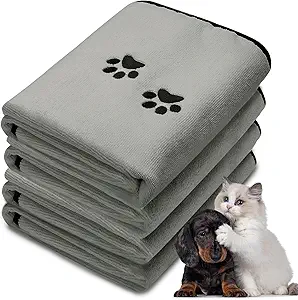 Soft and Comfortable Material: made of polyester, polyamide and microfiber, the quick dry towel for pet features good water absorption and air permeability, which is soft and comfortable to use, effectively dry your pet, giving your pet a cozy feeling
Easy to Store and Carry: each microfiber towel for dogs measures approx. 90 cm/ 35.4 inches in length and approx. 50 cm/ 19.7 inches in width, proper size for most small and medium dogs and cats; Besides, it can be folded as you like, easy to store, lightweight and easy to carry, bringing you much convenience
Cute Paw Embroidery Design: delicate dog paw embroidery, nice workmanship, good edge wrapping, tight texture, fine and firm, every detail can make the pet bath towel serviceable and long lasting, a lovely and practical gift for your furry friends
Absorbent and Fast Drying: the dog absorbent towel can be applied after bathing to quickly absorb water from your pet's body, and keep it dry to avoid catching a cold; With a soft and comfortable texture, the dog towel can also be applied as a pet blanket, making your pet comfy and warm
Pet Towels: the package contains 4 pieces of bath towels for dogs in gray, sufficient quantity and cute colors to satisfy your pets' daily use and replacement needs