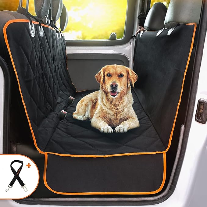 [ Dirt protection, comfort layer ] - No more dog car backseat covers that cracks. Our 4-Layer Seat Protector uses the latest materials & technology to combine amazing comfort, style, & safety into one super-easy-to-use cover that doesn’t slip, slide or leaves dirt or scratches. With 4 unique layers made from waterproof cotton and PVC, our seat covers for dogs will protect your seat from pawprints & punctures.
[ The perfect fit ] - Whether you drive a MINI or a Monster Truck, this durable dog seat covers for cars can be adjusted to suit all cars, trucks & SUVs. You can turn from a dog car hammock to standard bar scope and use our cover as a load cover with a maximum open size of 54" x 58" + extra side flaps
[ Cleaned In No Time ] - Our material is made of a top layer of 600D Oxford waterproof cotton and a middle layer of Oxford 210D with waterproof coating. Therefore you’ll be able to simply vacuum away dirt, hair, and mud or give it a quick wipe with a damp cloth.
[ Safe and secured ] - 4 heavy-duty headrest anchors and two seat anchors will ensure your chair blanket is attached to his position. The non-slip base will make sure your Dog will never glide, eliminates the risk of dog slipping over during rough rides and keeps your doggie warmth and coziness. Also, there is a seat belt opening so the entire household can journey worry-less
[ Taking Care of What You Care About ] - Keep your car clean & your pet safe with our dog seat cover - Would you like to ask a question, make a comment, or express a concern about your dog's back seat cover? Our team will be delighted to help you and your pup!
[ Versatile Dog Car Seat Solution] - This truck dog seat cover for back seat doubles as a dog bed car option, fitting perfectly in any car seat for dogs. Protects your car and provides comfort, making it the ultimate dog car seat accessory!