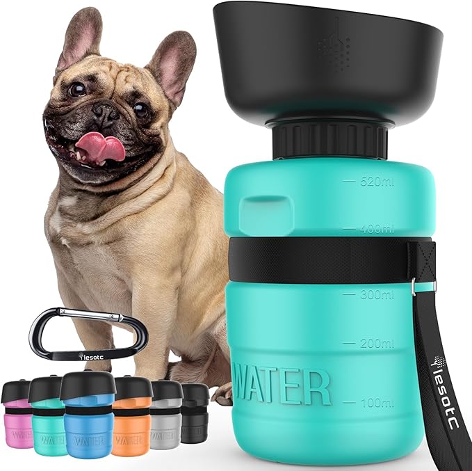 Easy To Use: Exclusive patented design, U2mug design dog water bottle and water bowl two in one. The fold cap acts as a water bowl, and you don't need any external bowl to give your hairy buddy water to drink anymore.The built-in travel water bowl for dogs and water key ensure no water is wasted, making it an ideal dog travel accessories
Large Capacity: lesotc dog water bottle with a volume of 18oz/520ml. Dog travel water bottle can provide safe, fresh, and healthy water for puppy during long walking, travel, hiking, camping and other outdoor activities. It’s addition to your dog accessories, perfect for dog beach essentials and dog camping essentials
Leak-Proof Design: dog water bottle dispenser designed with upgraded push-button lock keeps water clean and prevents spills. This dog water dispenser is designed with silica gel seal ring which can prevent water leakage efficiently. This makes it a reliable dog portable water bottle and a safe choice for your pet
Portable Dog Water Bottle: equipped with a extension strap, easy to carry. dog bottle water dispenser also comes with an extra carabiner that can be attached anywhere you need it. This travel dog water bowl bottle can add ice water or warm water, provide pets with the appropriate temperature of water, more attention to the health of pets
Safe and Lightweight: Made from high-quality, food-grade, BPA-free plastic, this dog bottle water dispenser ensures your pet’s health. Keep your pet hydrated on the go with the pet water bottle. This travel dog water bottle is a must-have for outdoor activities such as walks, hikes, and travel, making it an essential part of your dog walking accessories and dog travel essentials
