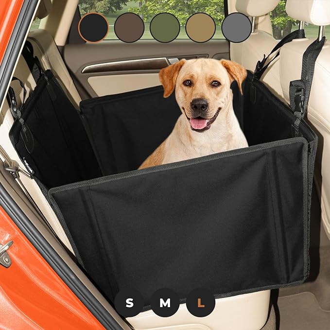 Wuglo Extra Stable Dog Car Seat - Reinforced Car Dog Seat for Medium-Sized Dogs with 4 Fastening Straps - Robust and Waterproof Pet Car Seat for The Back Seat of The Car (L Size, Black)