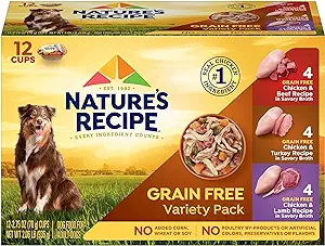 Nature’s Recipe Grain Free Wet Dog Food, Chicken, Beef, Turkey & Lamb Variety Pack