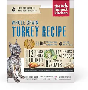 This recipe features cage-free turkey, which provides a lean source of protein. The addition of organic oats and flaxseed offers a balance of fiber and omega-3 fatty acids. One of the best aspects of The Honest Kitchen is their commitment to transparency, so you know exactly what’s going into your dog’s bowl.