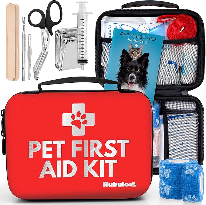 Dog First Aid Kit | Vet Approved Pet First Aid Supplies to Treat Dogs & Cats in an Emergency | Pet First Aid Kit Book, Tick Remover, Slip Leash & Medical Essentials for Home, Camping, Car, RV, Travel