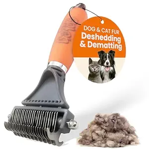 Enhanced Grooming Efficiency: Elevate your pet grooming routine with the GoPets 2-Sided Dog brush for shedding & Dematting Comb. This high-performance tool effectively tackles both loose fur and persistent mats, minimizing shedding and promoting a healthier, shinier coat. Ideal for use on both cats and dogs, it keeps your home cleaner by reducing dander and hair buildup
Comprehensive Care - Featuring a unique dual-function design, this comb includes a dematting side with serrated blades for cutting through tough mats and tangles—making it an excellent matted fur remover for cats—and a deshedding side with fine bristles that remove loose hair and debris.
Multi-Purpose Grooming Excellence: Simplify your grooming routine with this multi-functional brush. The GoPets comb integrates an undercoat rake for deep, effective grooming that reaches the underlayers of the fur, combined with a deshedding brush that manages surface-level hair. Perfect for dealing with various coat conditions, it helps in maintaining a smooth, tangle-free coat.
Comfort-First Grooming Experience: Your pet’s comfort is a priority with the matted hair detangler, gentle rounded teeth that smoothly glide through fur without causing discomfort. The ergonomically designed handle is crafted from non-slip, comfortable materials, reducing hand strain and making extended grooming sessions more enjoyable for you.
Durable & High-Quality: Built to last, the GoPets comb features high-grade stainless steel blades that are designed to cut through mats and tangles effectively while remaining sharp and rust-resistant. The robust construction ensures long-term durability and reliable performance, even with frequent use.