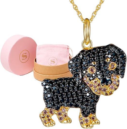 SCAMPER & CO Dog Breed Cubic Zirconia Puppy Charm Pendant Necklace for Women - Genuine Gemstone, Premium Sterling Silver Gift for Dog Moms, 18K Yellow Gold or Rhodium Plating, 18 to 20 inch