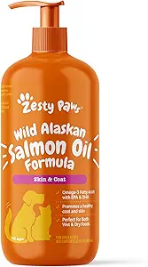 A tasty & body nourishing treat for cats & dogs - Essential fatty acids for a healthy coat.
Powerful Omega Fatty Acids - This premium fish oil liquid formula is loaded with the healthy Omega-3 fatty acid (with epa and dha) to support health and wellness for your canine or feline companion.
Help your pet stay looking great - The rich Omegas in Salmon Oil are a dog health supply to nourish skin and coat and keep your four-legged friend feeling happy every day.
Perfect for Skin & Coat -Salmon Oil provides nourishment to keep skin and coats in the best condition.
Works as a dog food topper - For pet parents looking for an alternative to capsules, raw treats, or soft chews, all it takes is a few pumps of Salmon Oil to mix nicely with dog or cat food.