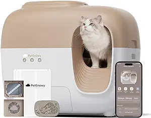 Covered Automatic Litter Box: Enjoy a cleaner home with better odor control, less litter tracking, and a sleek design that fits anywhere in your house. SNOW+ leads the way in addressing common issues found in both uncovered self cleaning litter boxes and traditional enclosed litter boxes -- keeps interior air fresh with TiO2 Photocatalyst, containing litter mess within and preventing dogs from sneaking a snack
Effortless Setup: Simply lift the top cover, add fresh litter, and let SNOW+ do the rest! No assembly needed, easy disassembly in 30s. Our self cleaning cat litter box automatically scoops, collects, and seals waste in liners. Maintaining a clean litter box is now a breeze
Effortless Freshness: Say goodbye to poop-smell mornings forever! Made to ensure fresh air for you and your loved ones, SNOW+ automatic cat litter box features an eternal TiO2 photocatalyst system, offering the ultimate solution for your cat's well-being, your peace of mind, and the convenience of no frequent replacements
Effortless Health Tracker: Remotely keep track of your cat's situation from your smartphone. With SNOW+ self cleaning cat litter box, you can access and adjust settings and view activity reports anywhere you have an internet connection
Effortless Safety: Rest assured that your furry friend is always safe with 7 stages of SnowSafe+ protection. When your cat enters the automatic cat litter box, the cleaning process will immediately pause. Note that cats under 3.3 lbs (usually under 6 months) are prohibited from using this litter box
Timely Support: If your cats need more time to adjust to the new cat litter box, please contact us, and we will help you extend the trial to 60 days. Please don't hesitate to contact us at any time if you have any problems, and our support team will make sure everything is resolved
Mini Mesh Filter: The mini mesh filter is designed for households with cats using finer litter (such as clay) or producing small waste particles, which will efficiently help sift out cat wastes with ease.