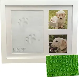 Ultimate Dog or Cat Paw Print Keepsake Kit & Picture Frame - Premium Wooden Photo Frame, Clay Mold for Pet Pawprint & Bonus Stencil. Makes a Personalized Gift for Pet Lovers and Memorials