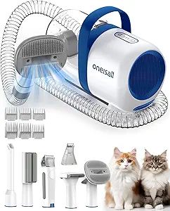 A Game Changer for Pet Grooming：Flying and messy cat hair drives you crazy everyday? Our cat hair vacuum will help you out. It not only groom hair but also vacuums the 99% hair. No extra cleaning of the hair by hand, really keep your room tidy and make pet de-shedding easy and cozy
48 dB Ultra Quiet：The cat vacuum groomer quiet is specifically designed for cats, 48 dB won't make cats feel scared. 3 adjustable suction levels to choose, can make your kitty feel relaxed & have the better experience while grooming
6 Grooming Tools：The grooming & shedding brushes gently remove loose hair and making pet hair shiny and smooth while eliminating tangles. Electric vacuum clipper and paw trimmer provides excellent cutting, gives your pet a best grooming experience. Nozzle and Cleaning brush can be used for collecting pet hair falling on the clothes, sofa and floor