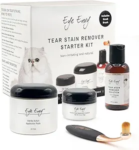 Eye Envy Cat Tear Stain Remover Starter Kit with ProPowder Brush | Stain Solution, Applicator Pads, Stain Powder and Small Applicator Brush | Lasts 30-45 Days