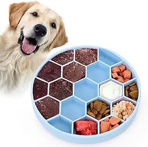 Slow Feeder Dog Bowls, Silicone Dog Bowl with Suction Cups, Non-Slip & Anti Gulping, Dishwasher Safe, Reduces Boredom and Anxiety, Slow Feeding Dog Bowl for Small Medium Large Breed - Blue