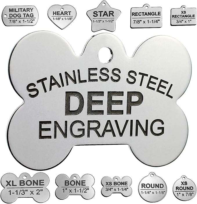 DEEP and Durable Stainless Steel Pet ID Tags
High Quality Deep-Cut Engraving (For your pet's health and safety, we don't use any toxic laser chemicals, ink, chrome plating or coloring on our pet id tags)
0.050" Long-Lasting Stainless Steel Tags
Heavy Gauge Split Ring Included
Made in the USA by Pawsitively Pet Tags