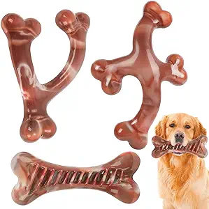 🐶3 Pack Indestructible Dog Toys: This durable dog toys for aggressive chewers is specialized design for small medium large dogs. At the same time it is hard and bite-resistant enough to keep dogs chewing for at least several months. Don't worry about the dog toys being easily broken and replaced frequently
🐶Durable Food Grade Nylon Dog Toys: This dog chew toys for aggressive chewers is made of food-grade nylon. Nylon materail is especially suitable for aggressive chewers. Nylon dog toys are the best replacement for bones and satisfy your dog's natural urge to chew
🐶Irresistible Real Bacon Flavor: Smell the Bacon? 100% Real bacon flavored dog toys for aggressive chewers will tempt your dog to drool and satisfy the dog's natural urge to chew. Gift your dog these delicious indestructible big dog toys
🐶Keep Health & Stay Active: Chewing and playing can help them relieve anxiety and release extra energy. Use appropriate pet toys for dogs to cultivate a good chewing habit for dogs, which can greatly reduce problems of oral hygiene and keep their body stay healthy
🐶Best Dog Gifts & Guarantee: The tough dog toys for aggressive chewers is perfect for aggressive chewers to enjoy long lasting entertainment, best tough chew toys for dogs as festival gift for your fur friends and dog owners. If there is any quality problem with the product, please contact us and we will be happy to replace or refund you