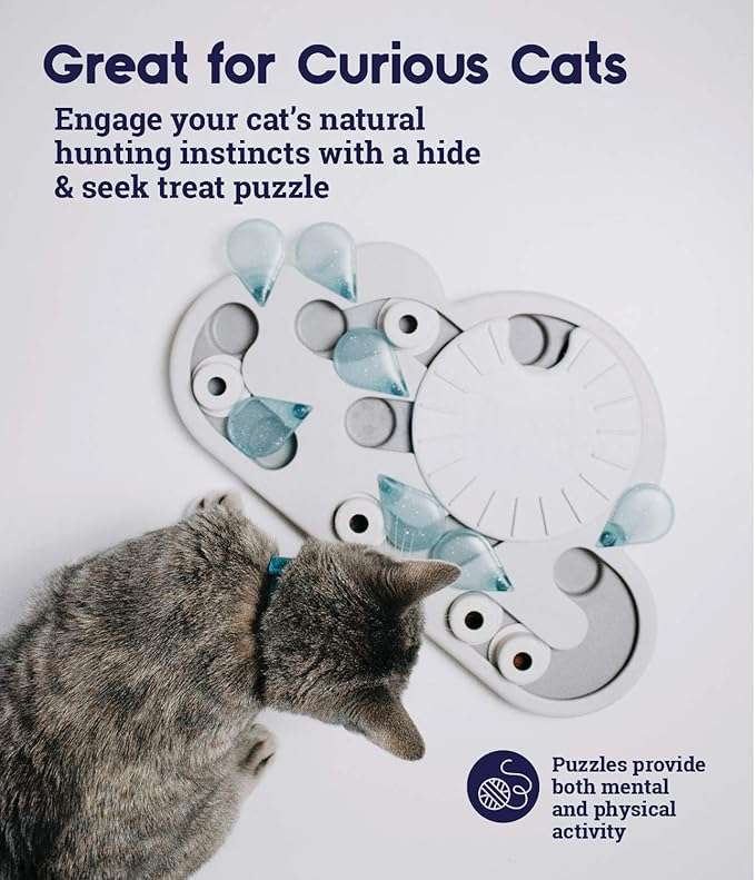 Cat puzzle toy that challenges your smarty cat's mind – stimulates their natural foraging instincts and provides the mental enrichment and physical exercise they crave
Holds 1/4 cup of food within 19 hidden treat cups – encourages a healthier eating pace when used as a feeder at mealtime
Keeps indoor cats and kittens busy – redirects your cat's schemes to help reduce unwanted behaviors
Vary the difficulty – make the game easier or harder to challenge your feline mastermind
No removable parts and easy to clean