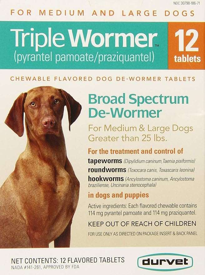 About this item
Convenient 12 Pack
Non prescription
Controls seven strains of tape; hook and roundworms
Chewable Tablets ; Packaging may vary
Feeding directions - 25.1 to 50.0 pounds, give 1 Medium/Large Dog(114mg) tablet . 50.1 to 100.0 pounds, give 2 Medium/Large Dog(114mg) tablets. 100.1 to 150.0 pounds, give 3 Medium/Large Dog(114mg) tablets. 150.1 to 200.0 pounds, give 4 Medium/Large Dog(114mg) tablets