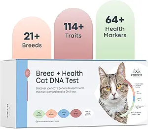 EASY TO USE, IMPACTFUL RESULTS: Collect a sample, package it up, and send it securely back. Just register, swab, return with the included pre-paid mailer, and receive a detailed online report.
MOST COMPREHENSIVE BREED & TRAIT: Our test distinguishes over 20+ distinct breeds and 50+ trait markers with the most scientifically advanced cat DNA test kit for breed similarity.
SCREEN FOR 40+ GENETIC DISEASES: Get peace of mind by screening for 64 health markers associated with 43 diseases for which your cat may be genetically predisposed. Early detection helps you and your veterinarian get ahead of diseases before they become life-threatening.
ONLY TEST WITH ACTIVE ORAL HEALTH REPORT: 70-90% of cats have active oral health issues. Be proactive in care for periodontal disease, bad breath, and tooth resorption to safeguard against diabetes, chronic kidney and heart disease, and other conditions
VET-TESTED, PET-PARENT APPROVED: Basepaws has been trusted by tens of thousands of pet parents, veterinarians and even Sharktank to provide the most actionable insights to help create care plans for your furry friend